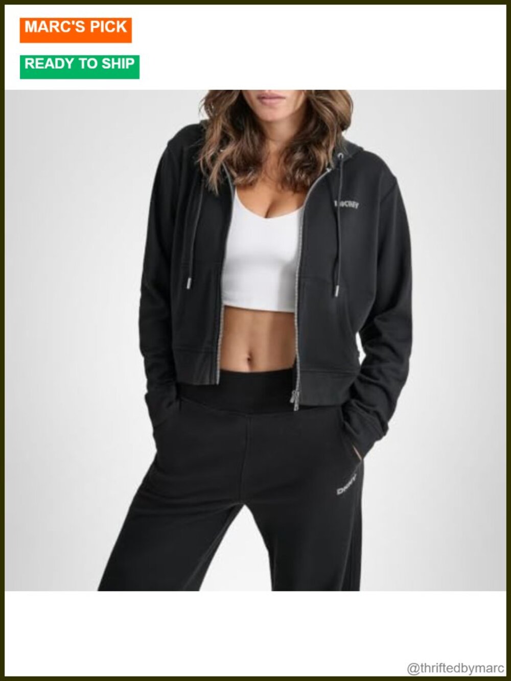 Cropped Full Zip Fleece Hooded Jacket with Studded Logo
